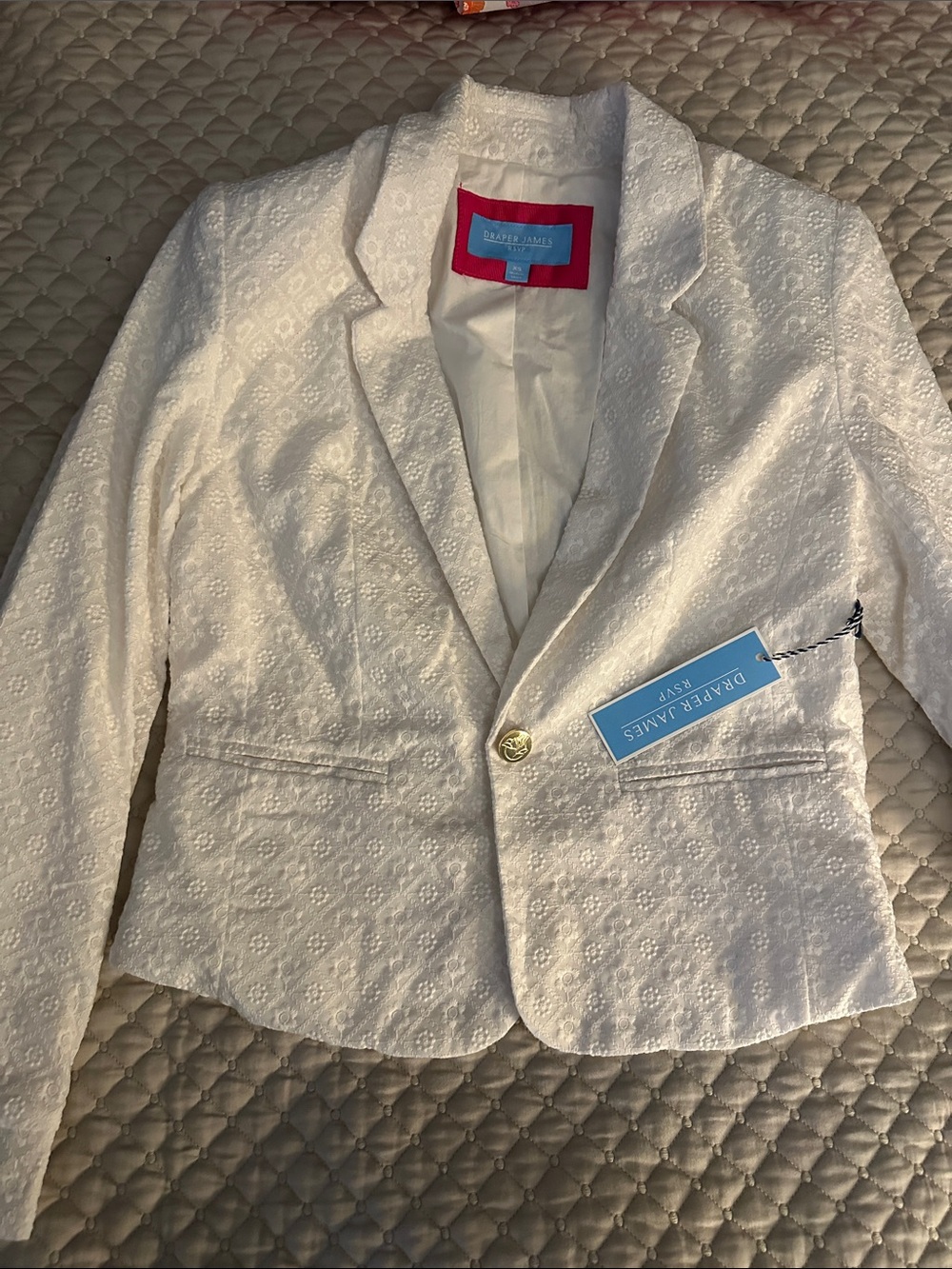 Draper James Cream-White Textured Single-Button Blazer
